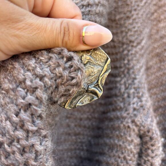 Boutique Hand Knit Oversized Soft Brown Cardigan Sweater Sterling Silver XL - Picture 10 of 10